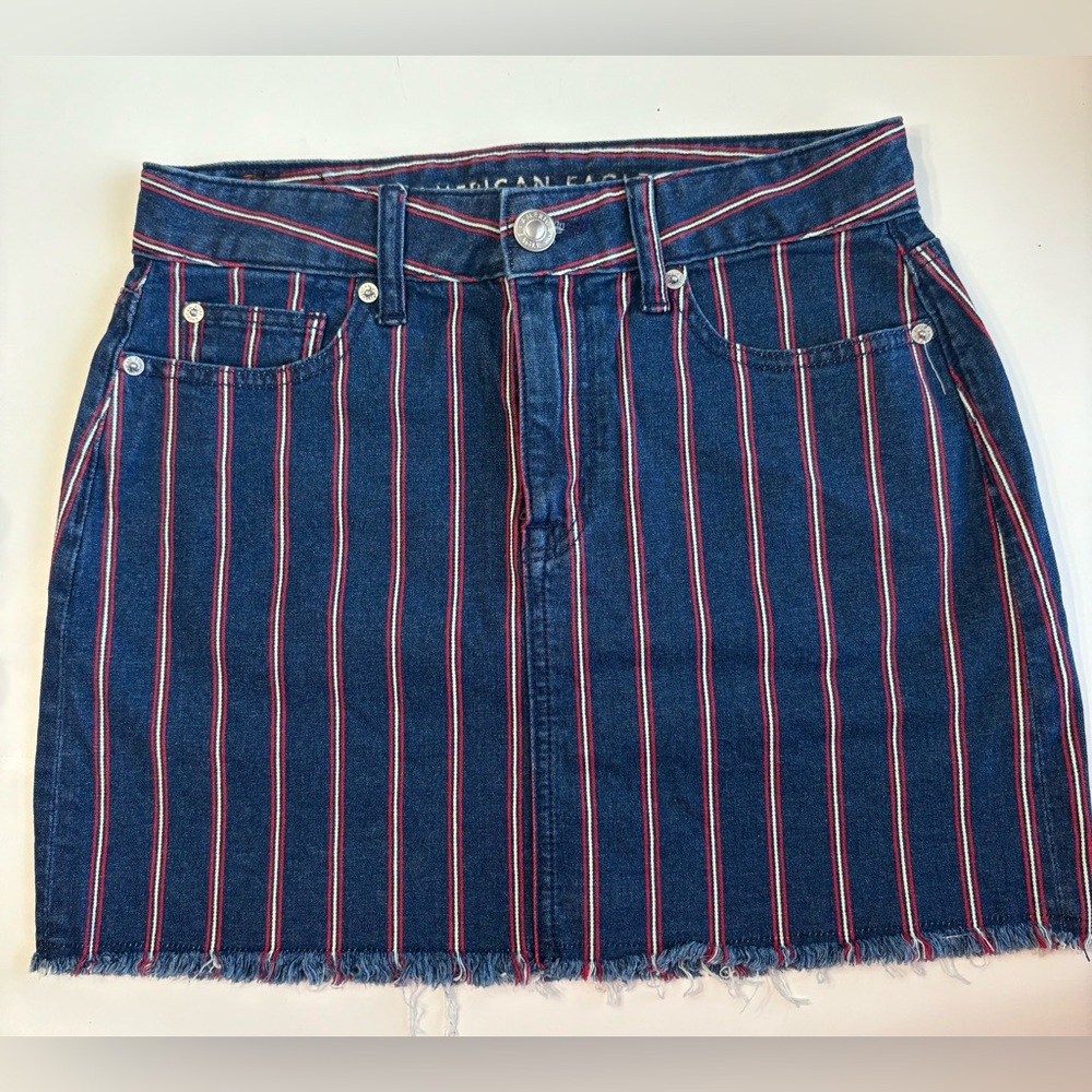 American Eagle Outfitters Blue and Red Striped Mini Skirt
